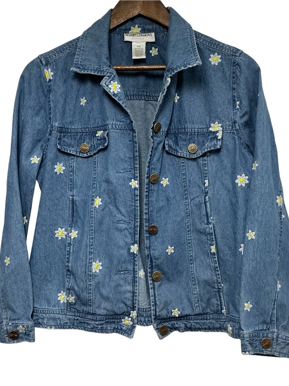 Vintage Y2K Draper’s & Damon’s Daisy Embroidered Denim Jacket Petite Medium PM